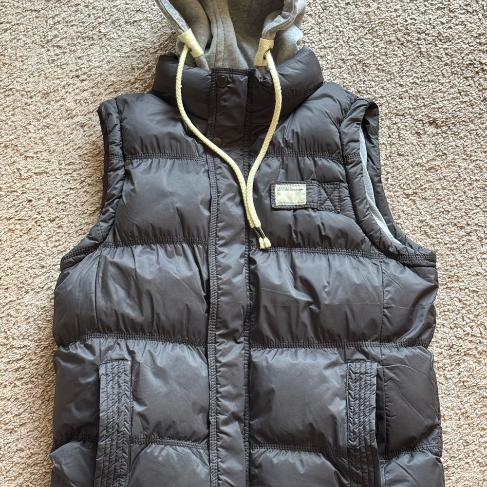 Robert Phillipe Puffer Vest Mens Medium Black Hoodie Full Zip Snap Button